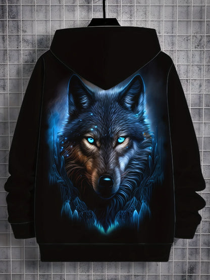 2025 Herren-Herbstmode: bequemes, weiches Kapuzen-Sportshirt mit Wolf-Print für Outdoor, City und Streetwear