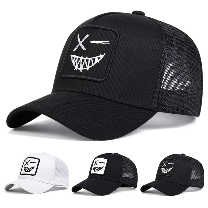 Unisex X Smiling Face Teeth Embroidery Baseball Net Caps Spring Summer Outdoor Sunscreen Hat Adjustable Casual Trucker Hats