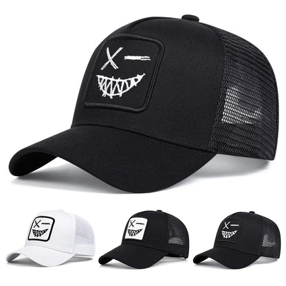 Unisex X Smiling Face Teeth Embroidery Baseball Net Caps Spring Summer Outdoor Sunscreen Hat Adjustable Casual Trucker Hats