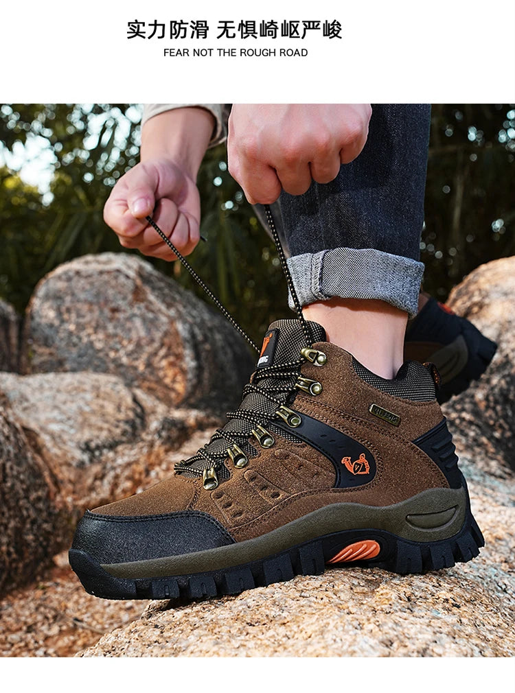Outdoor Trekking Shoes autumn Winter Men Waterproof Hiking Shoes Mountain Boots Genuine Leather Woodland Hunting Tactical Shoes