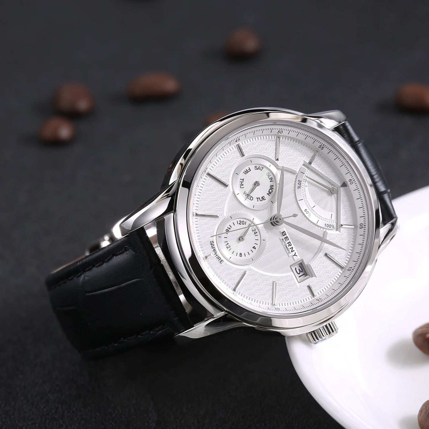 BERNY Luxury Automatic Watches for Men Fashion Elegant Mechanical Wristwatch Sapphire Date Week High-end Men's Dress Watch