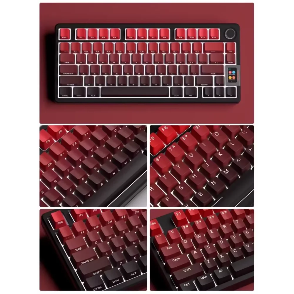 Nuovi keycap per tastiera meccanica da gaming 60/64/84/98/108 con switch MX, 135 tasti, profilo OEM, PBT, incisione laterale, sfumatura rosso e nero