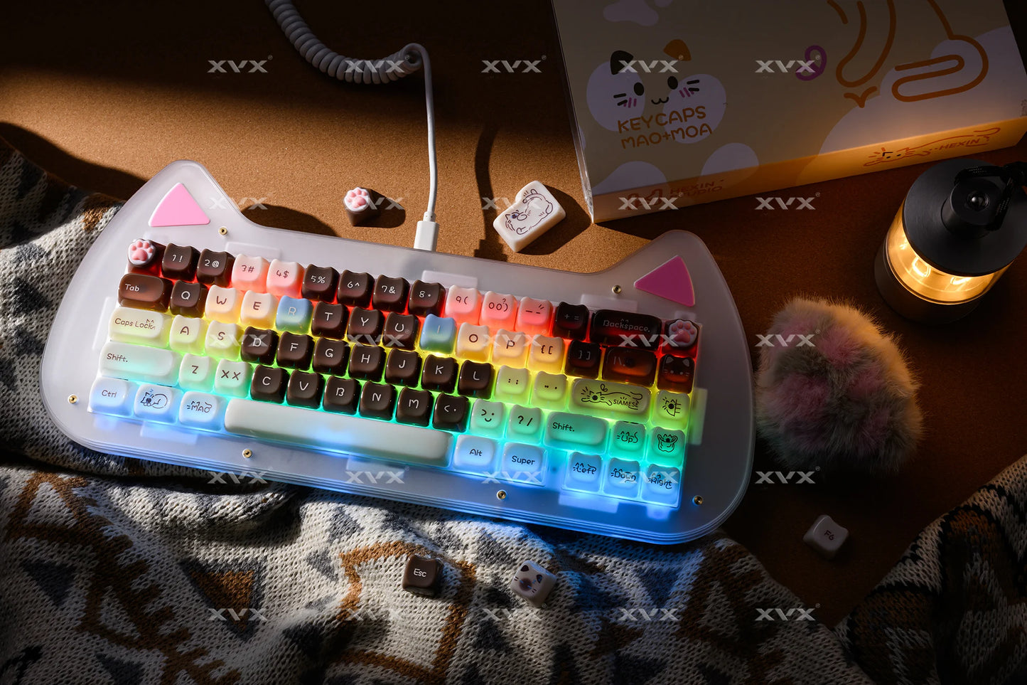 Keycaps XVX 148 Teclas Tema Gato Perfil MAO Keycap Coreana Brilhante e Fofa para Teclado 61 64 68 78 87 96 98 104 108
