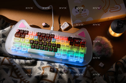 Keycaps XVX 148 Teclas Tema Gato Perfil MAO Keycap Coreana Brilhante e Fofa para Teclado 61 64 68 78 87 96 98 104 108