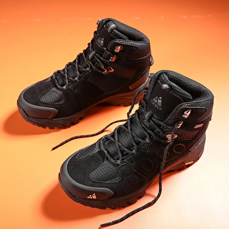 HIKEUP High-Top Men Hiking Boots Winter Outdoor Shoes Lace-Up Non-slip Outdoor Sports Casual Trekking Boots Men Waterproof Suede