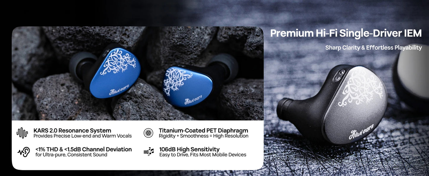 Linsoul Kiwi Ears Cadenza II IEM 10mm Titanium DD with KARS 2.0 Premium Construction Hifi Earphones with Detachable Cable System