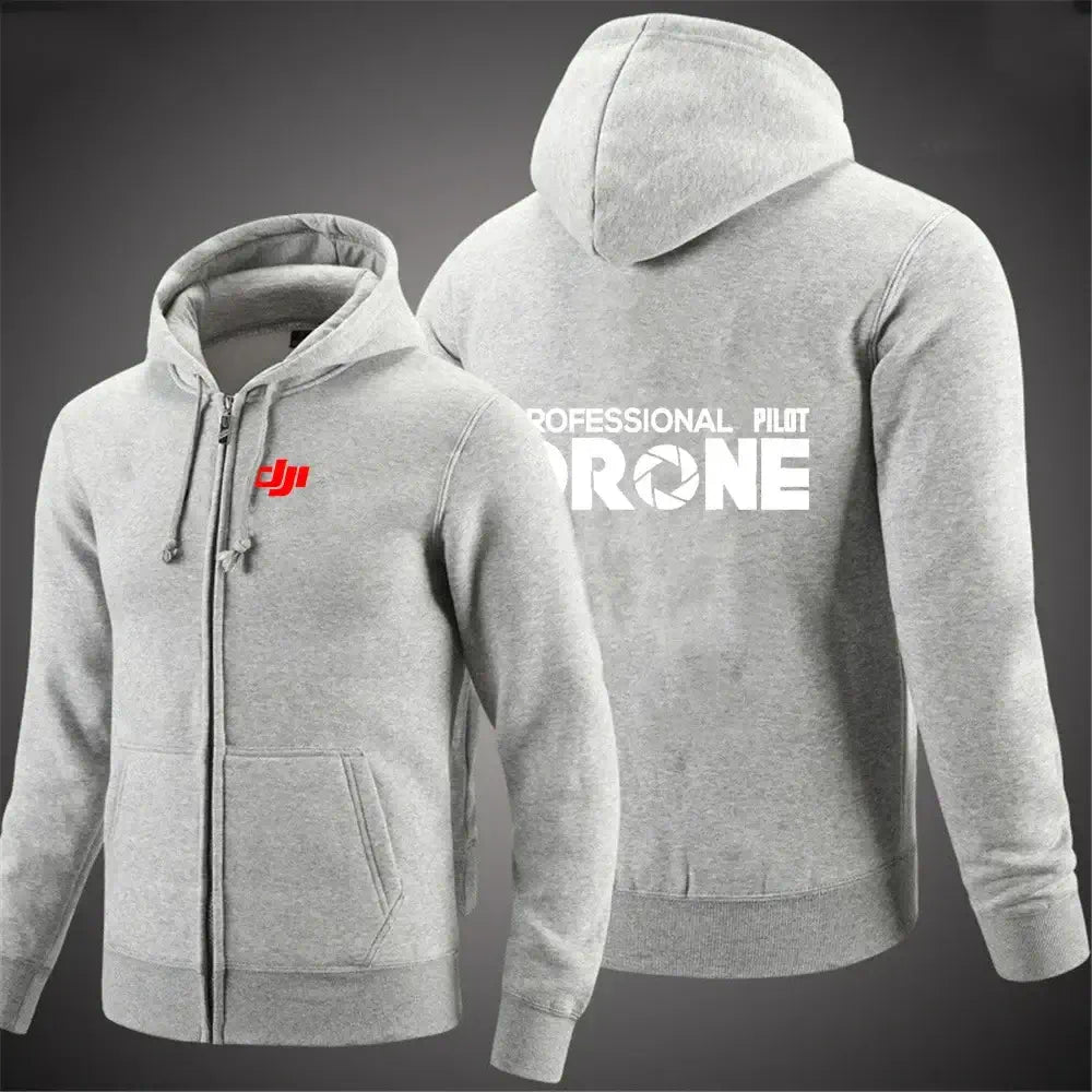 Produit gaming premium Fraquane, Dji Professional Pilot Drone Spring Autumn Casual Men's Solid Color Zipper Pullover Hoodie Coats Sportswear Fashion Long Sleeve