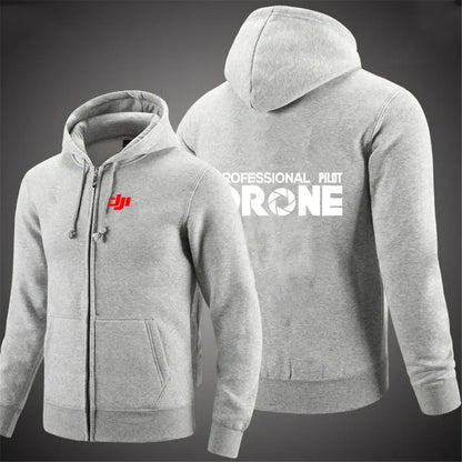Produit gaming premium Fraquane, Dji Professional Pilot Drone Spring Autumn Casual Men's Solid Color Zipper Pullover Hoodie Coats Sportswear Fashion Long Sleeve
