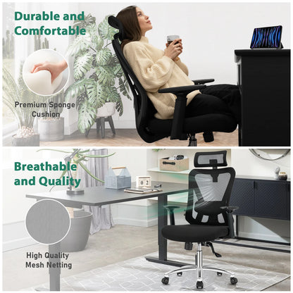 Durrafy Ergonomic Office Chair, Desk Chair With Headrest, Armrests, Swivel Chairs With 90°-130° Reclining Function (Lockable)