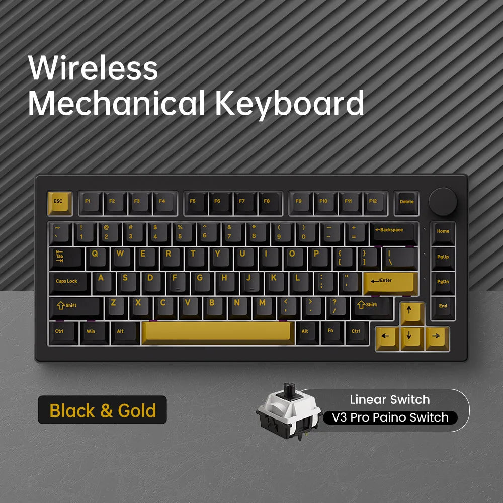 Tastiera meccanica gaming personalizzata Akko 5075 V3 75% ANSI-US con manopola del volume, hot-swappable, RGB, USB Type-C/2.4g e BT5.0 tri-mode