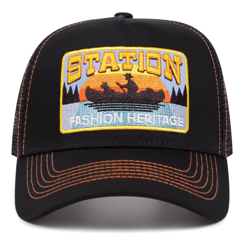 2025 New STATION Small Boat Personalized Truck Hat Street Dance HipHop Hat Outdoor Cycling Sunshade Baseball Hat Mesh Hat Unisex