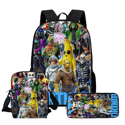 Fortnite 3-piece cartoon set, unisex, includes: Backpack, Crossbody bag, And pencil case Lightweight and large capacity
