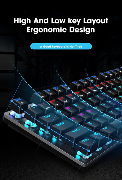 GK410 104 Keys Metal Panel Mechanical Keyboard RGB Light Green Black Tea Axis Esports Full Non-Impact Game Computer Keyboard