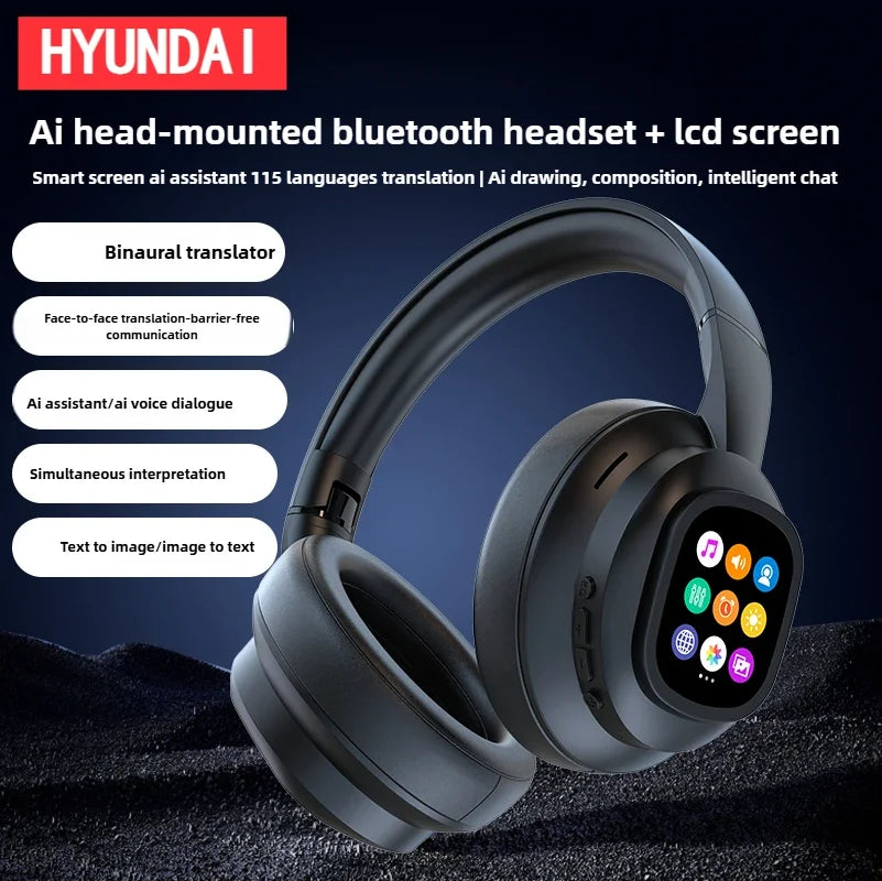 HYUNDAI X1PRO kabellose Bluetooth 6.0 KI-Übersetzungs-Ohrhörer – 100+ Sprachen, Touch-Control, LED-Display, geräuschunterdrückende Kopfhörer