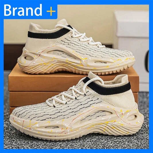 Men Sports Shoes Soft Light Mesh Thick Sole Anti Slip Tennis Shoes Spring New Fashion Lace Up Outdoor Fitness Running Shoes