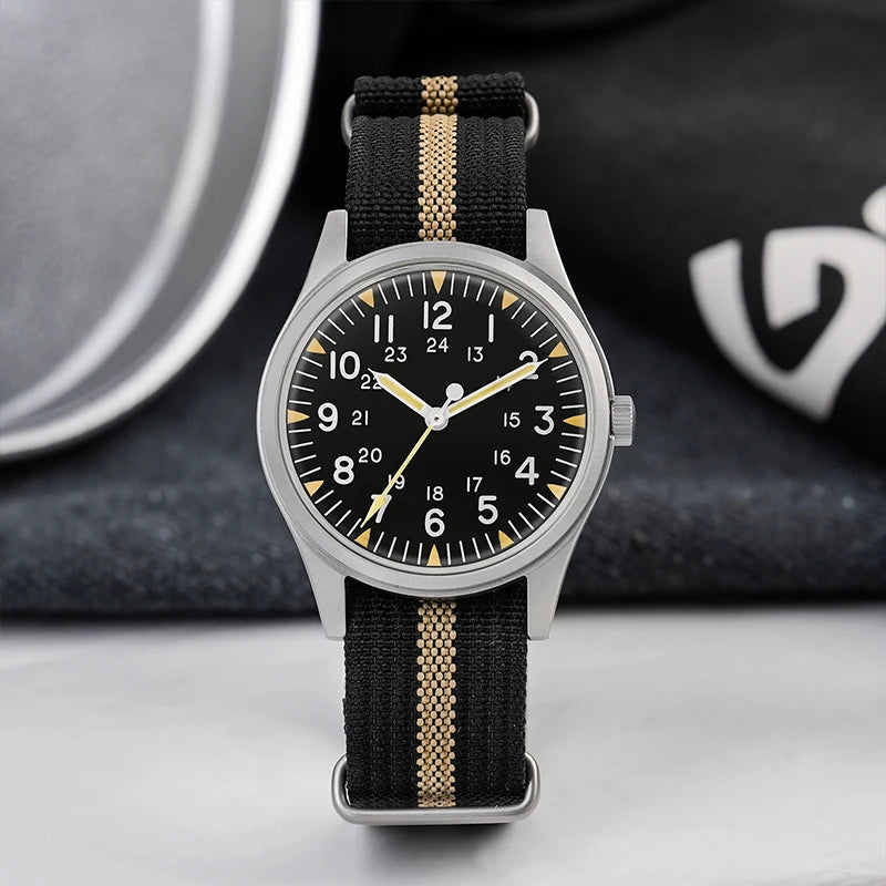 Militado ML07 Quartz Watch VH31 Sweep Movement Domed Sapphire Crystal Luminous 10Bar Waterproof 36mm Vintage Mens Watches