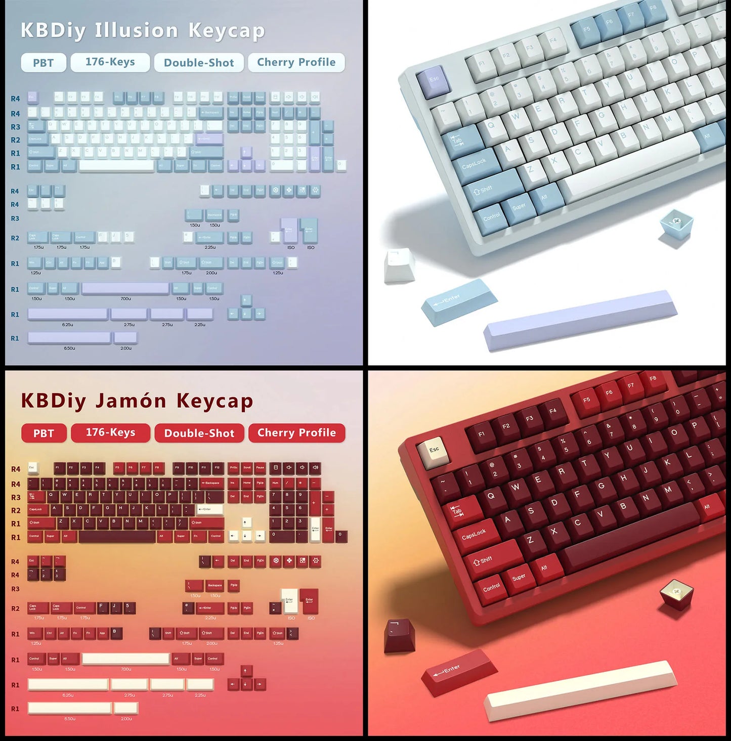 KBDiy GMK Illusion Tastenkappen Cherry-Profil Double-Shot PBT ISO-Tastenkappen für Gamer Mechanisches Tastatur-Kit Gaming Point Retro-Tastenkappe