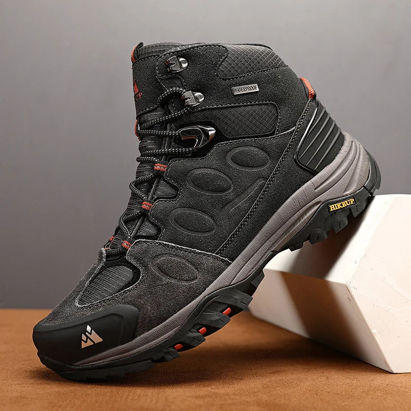 HIKEUP High-Top Men Hiking Boots Winter Outdoor Shoes Lace-Up Non-slip Outdoor Sports Casual Trekking Boots Men Waterproof Suede