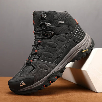 HIKEUP High-Top Men Hiking Boots Winter Outdoor Shoes Lace-Up Non-slip Outdoor Sports Casual Trekking Boots Men Waterproof Suede