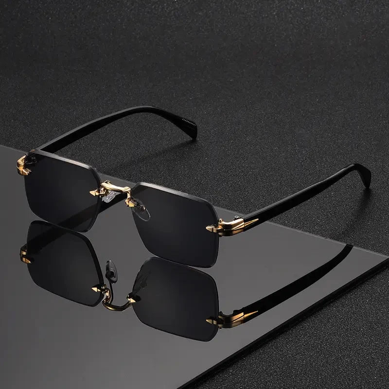 1 Pair of Rimless Rectangular Trendy Fashion Sunglasses, Suitable for Vacations, Parties, Gifting, Music Festivals