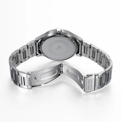 BERNY Men Quartz Watch  Fashion Texture Wristwatch for Men Ultra Thin Men Watch Calendar Luminous Stainless Steel Dress Watches