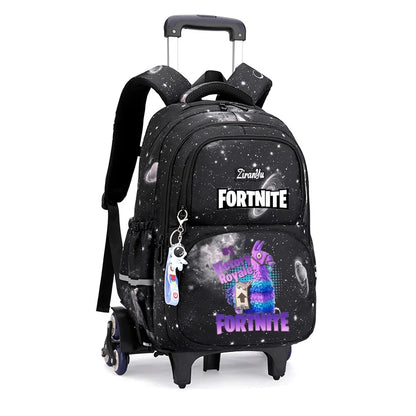 Fortnite-Trolleytasche – leichtes Treppensteigen, Anime-Design, wasserfester Rucksack mit Rollen, großes Fassungsvermögen, Schultasche für Schüler, lässige Reisetasche