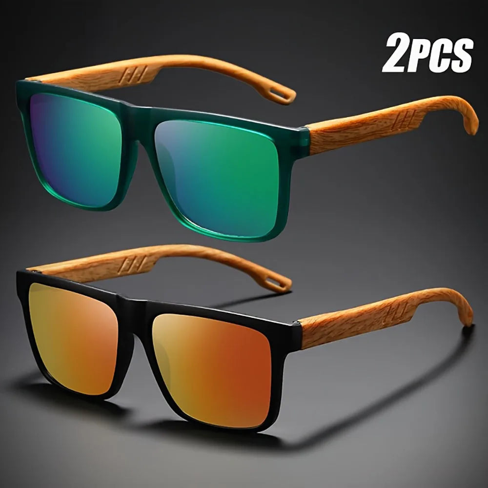 1/2pcs New Square Casual Sunglasses Wood Grain Spring Hinges UV400 Protection Unisex Outdoor Daily Eyewear