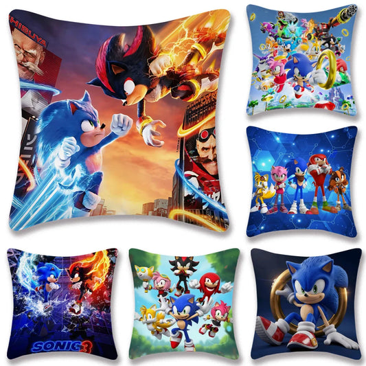 Cartoon Pillow Covers Cartoon Sofa Decorative Home Double-sided Printing Short Plush Cute Cushion S-Sonic The H-Hedgehog Cover