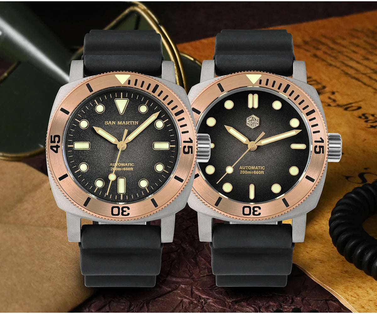 San Martin 42mm Retro Titanium Diver Watch NH35 Automatic Men's Mechanical Watches Bronze Bezel Sapphire Luminous Waterproof 200m